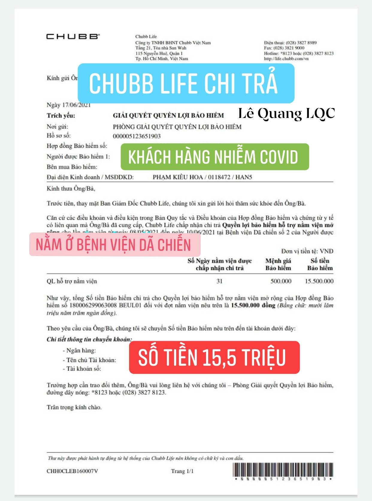 Thư Chi trả từ Chubb Life